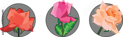 rose logo isolated set - red pink and peach roses
