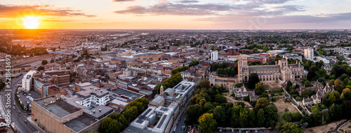 Fototapeta Naklejka Na Ścianę i Meble -  Panoramic aerial cityscape skyline of Peterborough Cathedral and city centre