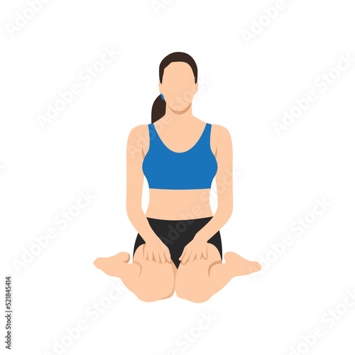 Woman doing hero pose virasana exercise. Flat vector illustration isolated on white background