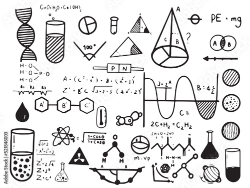written geometric equations chemical formula and physics formulas vector