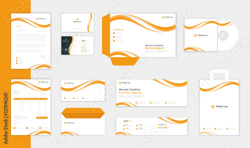 Orange Corporate Stationery design template, business identity stationery collection with letterhead and business card