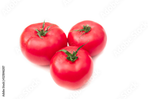 red tomato on white background. Tomatoes collection of whole and sliced isolated on white background. Flat lay, top view. Tasty and healthy food.