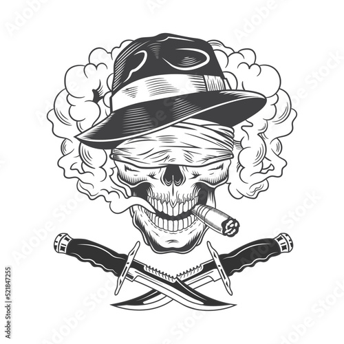Vintage monochrome Skull concept with knife