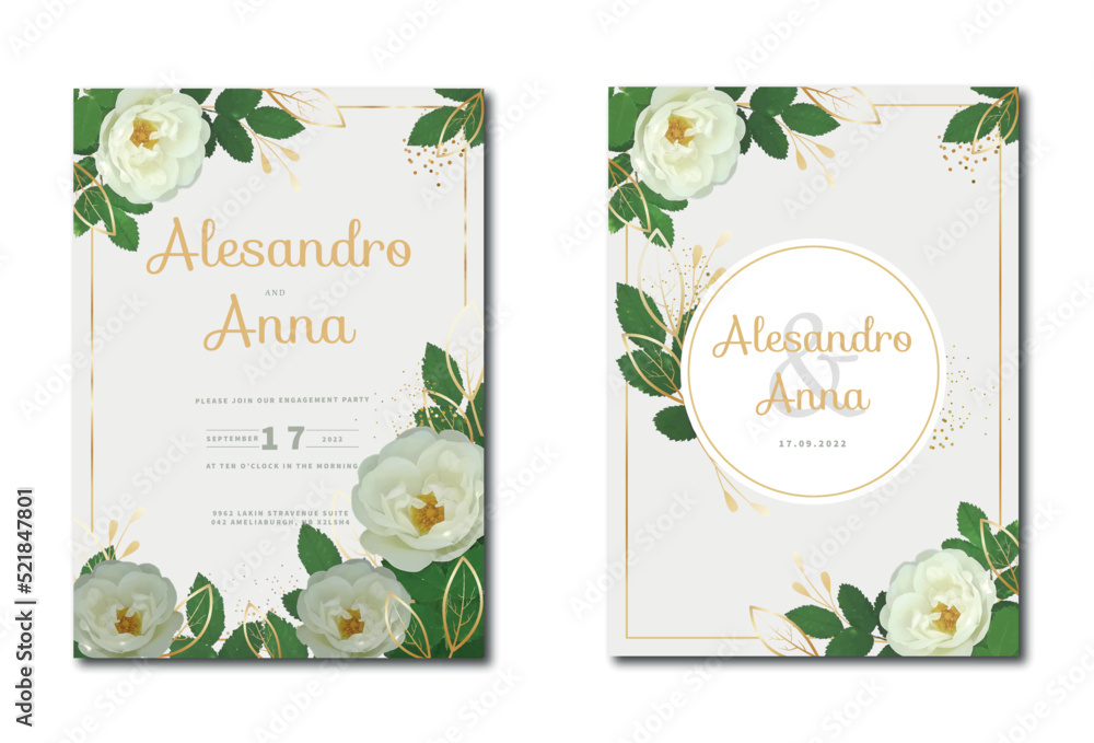 White rosehip wedding invitation Alba Meidiland