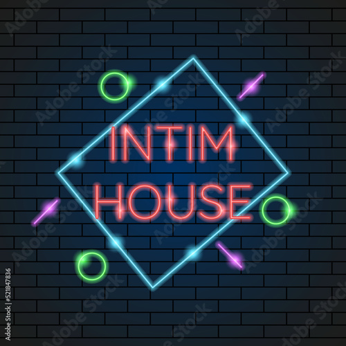 Abstract Sex Love Shop Adult Toys Neon Light Electric Lamp Background Vector Design Style Signage Advertising Design Template Logo Logotype Symbol Sign