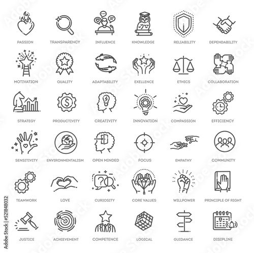 Core values line icons. Vector outline symbols