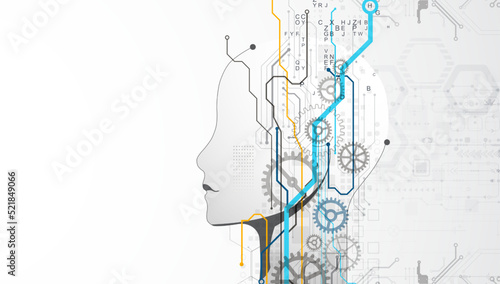 Artificial Intelligence. Technical background with a silhouette of a man. Big data concept. Machine cyber mind.