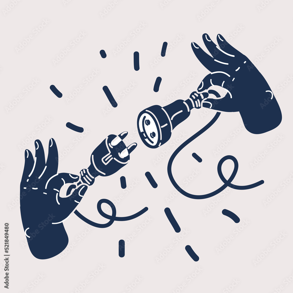 Vector illustration of hands are Plug in power outlet adapter Stock