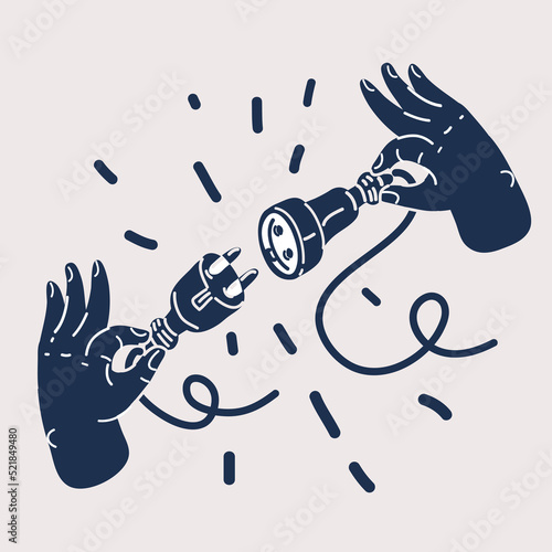 Vector illustration of hands are Plug in power outlet adapter