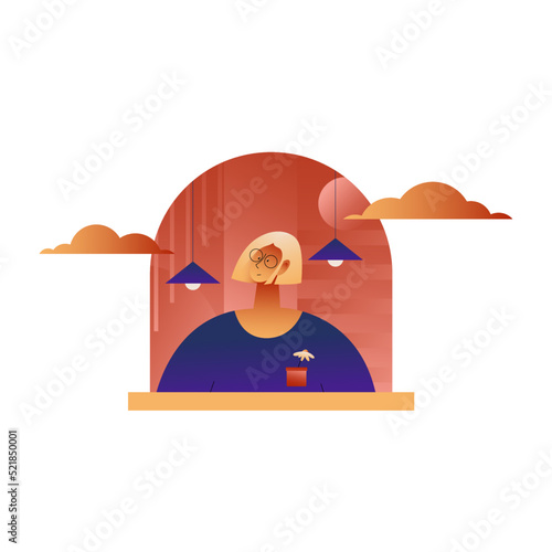 Woman Character Looking Out of Window Sitting at Home Peeping Outside Vector Illustration. Female Peeking Out from Their Apartment