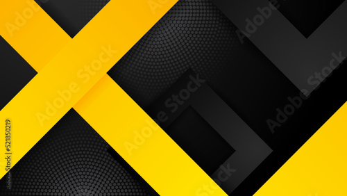 Modern black background with yellow geometric shapes. Abstract technology template geometric diagonal overlapping separate contrast yellow and black background. Black and yellow overlap background.