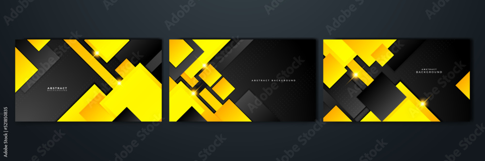 Black and yellow overlap background. Texture with dark metal pattern. Modern overlap dimension vector design. Futuristic perforated technology abstract background with yellow glowing lines Black and yellow overlap background. Texture with dark metal pattern. Modern overlap dimension vector design. Futuristic perforated technology abstract background with yellow glowing lines
