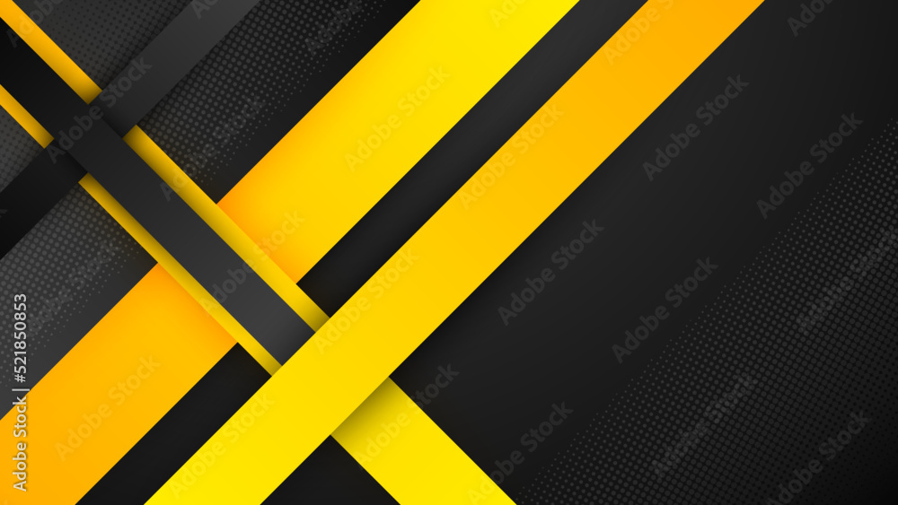 Black and yellow overlap background. Texture with dark metal pattern. Modern overlap dimension vector design. Futuristic perforated technology abstract background with yellow glowing lines Black and yellow overlap background. Texture with dark metal pattern. Modern overlap dimension vector design. Futuristic perforated technology abstract background with yellow glowing lines
