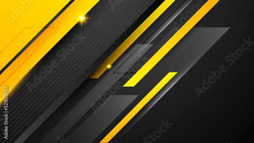 Black and yellow overlap background. Texture with dark metal pattern. Modern overlap dimension vector design. Futuristic perforated technology abstract background with yellow glowing lines