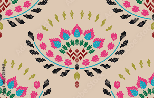 Motif ethnic handmade border beautiful embroidery art. Ethnic leaf floral pattern. folk embroidery, Mexican, Peruvian, Indian, Asia, Moroccan, Turkey, and Uzbek styles.  beautiful flower decoration.