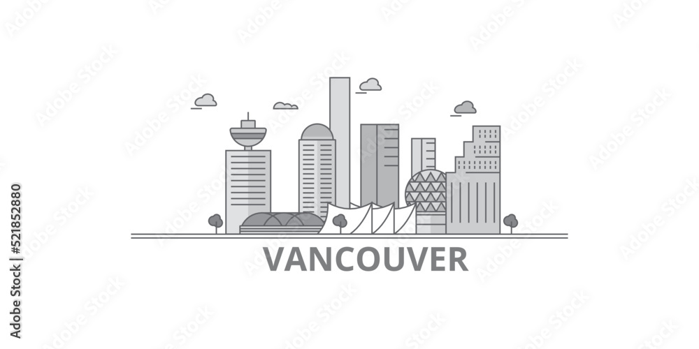 Fototapeta premium Canada, Vancouver City city skyline isolated vector illustration, icons