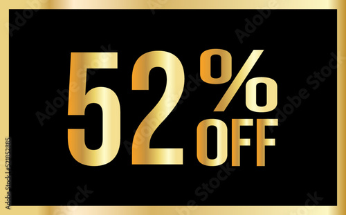 52% discount. Golden numbers with black background. Banner for shopping, print, web, sale illustration
