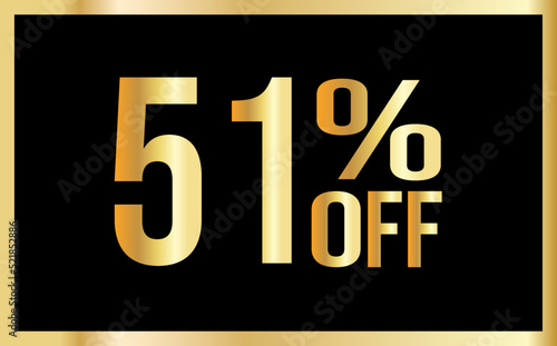 51% discount. Golden numbers with black background. Banner for shopping, print, web, sale illustration