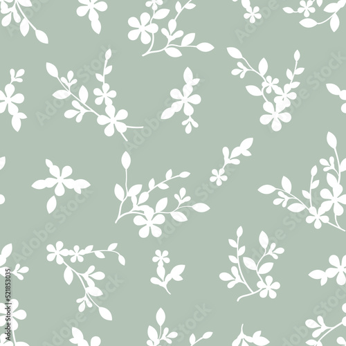 seamless pattern of flowers, branches and leaves