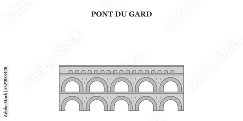 France, Pont Du Gard Landmark city skyline isolated vector illustration, icons