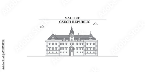 Czech Republic, Valtice city skyline isolated vector illustration, icons