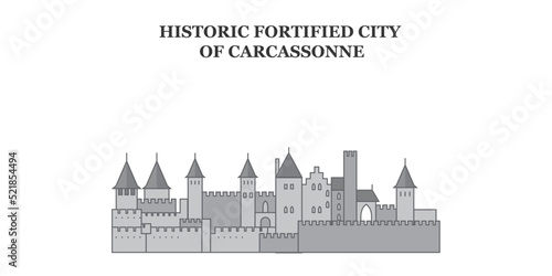 France, Carcassonne Landmark city skyline isolated vector illustration, icons