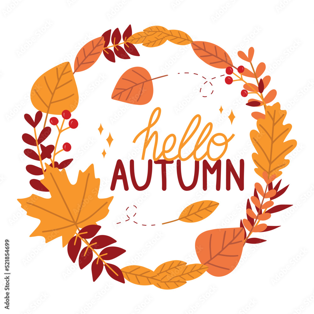 Autumn frame with leaves. Hello autumn card. Autumn frame with leaves. Hello autumn card.
