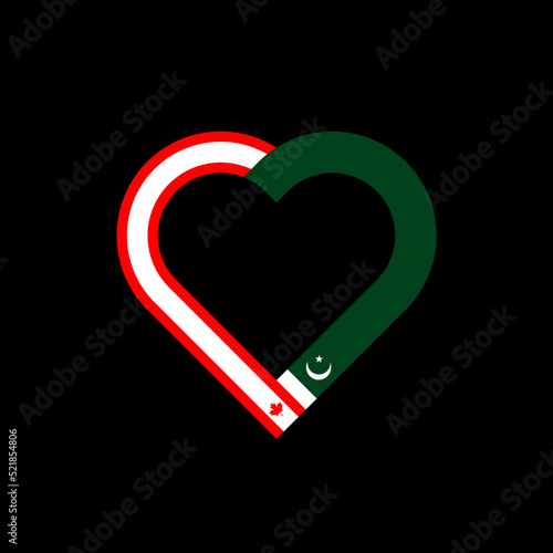 unity concept. heart ribbon icon of canada and pakistan flags. vector illustration isolated on black background