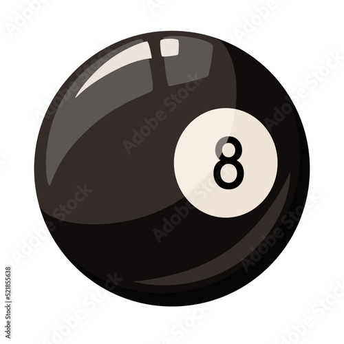 A black billiard ball on a white background. Cartoon design.
