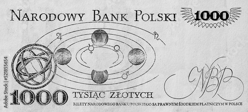 Reverse of 1000 Polish zloty with empty space