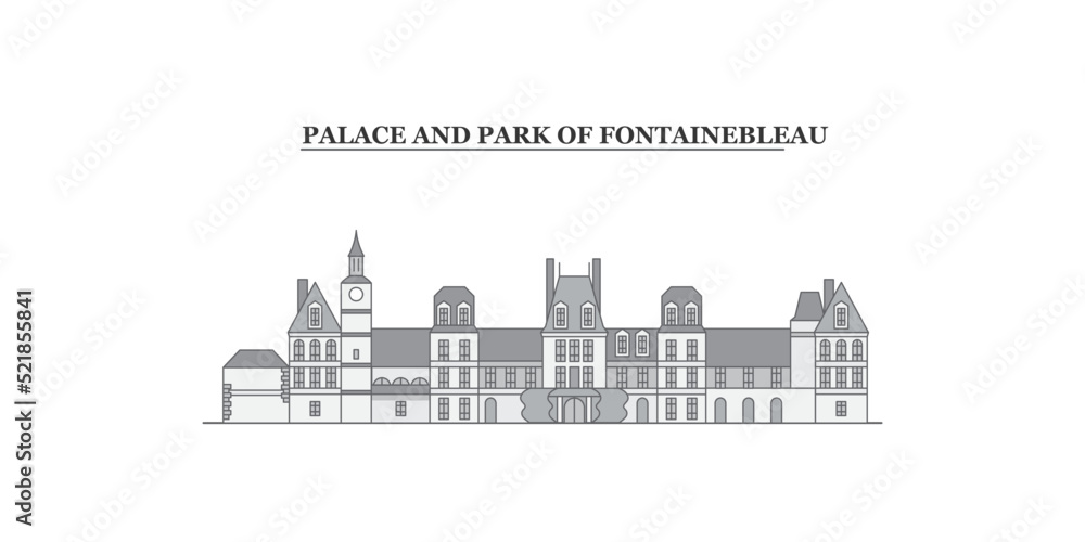 France, Fontainebleau city skyline isolated vector illustration, icons