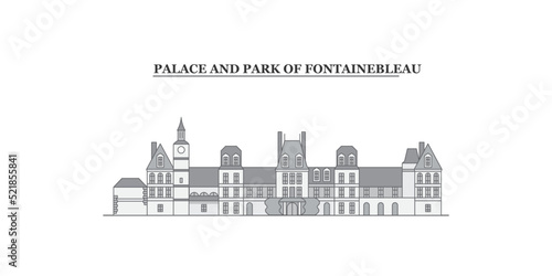 France, Fontainebleau city skyline isolated vector illustration, icons