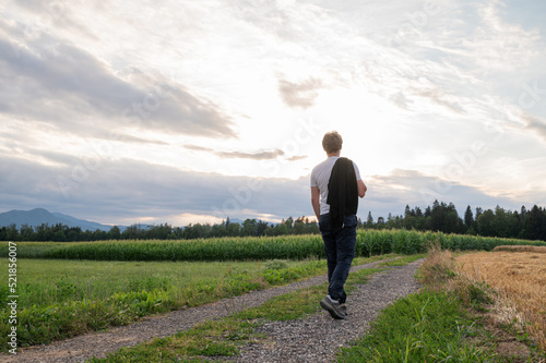 Man walking through beautiful landscape