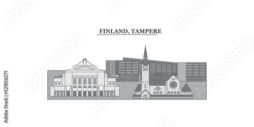 Finland, Tampere city skyline isolated vector illustration, icons
