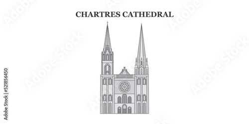 France, Chartres Cathedral Landmark city skyline isolated vector illustration, icons