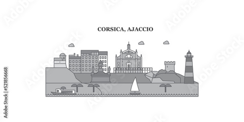 France, Ajaccio city skyline isolated vector illustration, icons