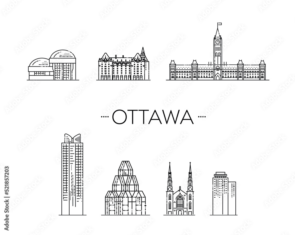 Ottawa, Canada, architecture line skyline illustration