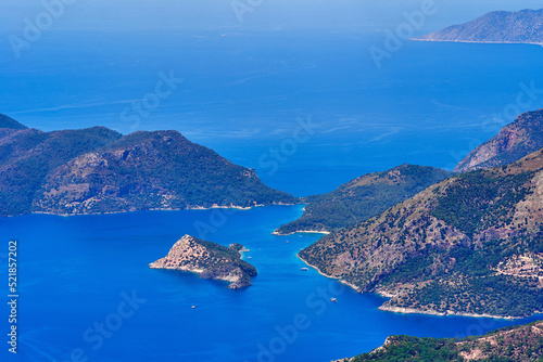 Landscape of mountain islands in the blue sea