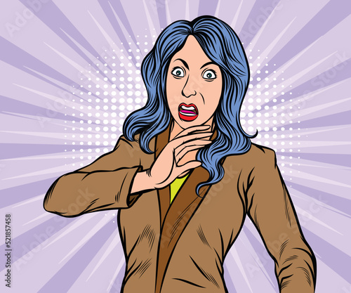 A woman in extreme fear. hand drawn style vector design illustration.
