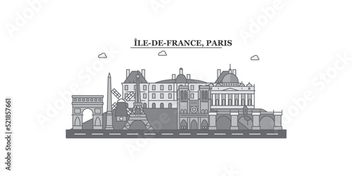 France, Paris city skyline isolated vector illustration, icons