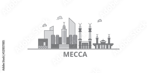 Saudi Arabia, Mecca city skyline isolated vector illustration, icons