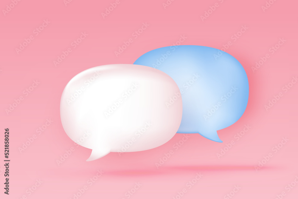 3D Blue and light pink mockup Speech bubble on pink background. flying speech bubble icon. 3d render vector illustration 3D Blue and light pink mockup Speech bubble on pink background. flying speech bubble icon. 3d render vector illustration