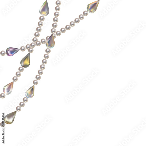 Pearl. Gems. Decoration. Diamonds. Abstract background. Jewelry. Hanging crystals. Vector illustration.