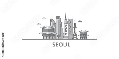 Korea, Seoul city skyline isolated vector illustration, icons