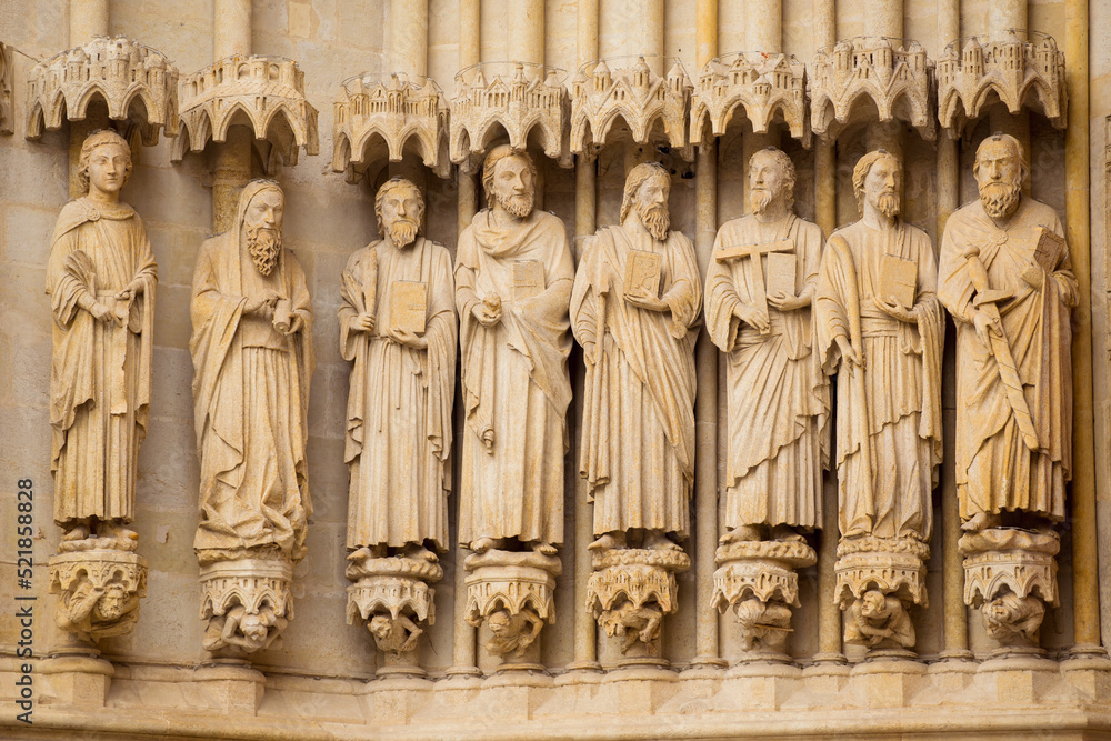 Figures of Saints on a facade of Amiens Cathedral, France