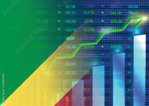 Economic growth in Republic of the Congo.Republic Congo's stock market.Republic Congo flag with charts,growth arrow