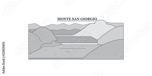 Italy, Monte San Giorgio city skyline isolated vector illustration, icons photo