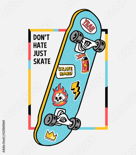 Skateboard vector illustration for apparel prints, posters and other uses.
