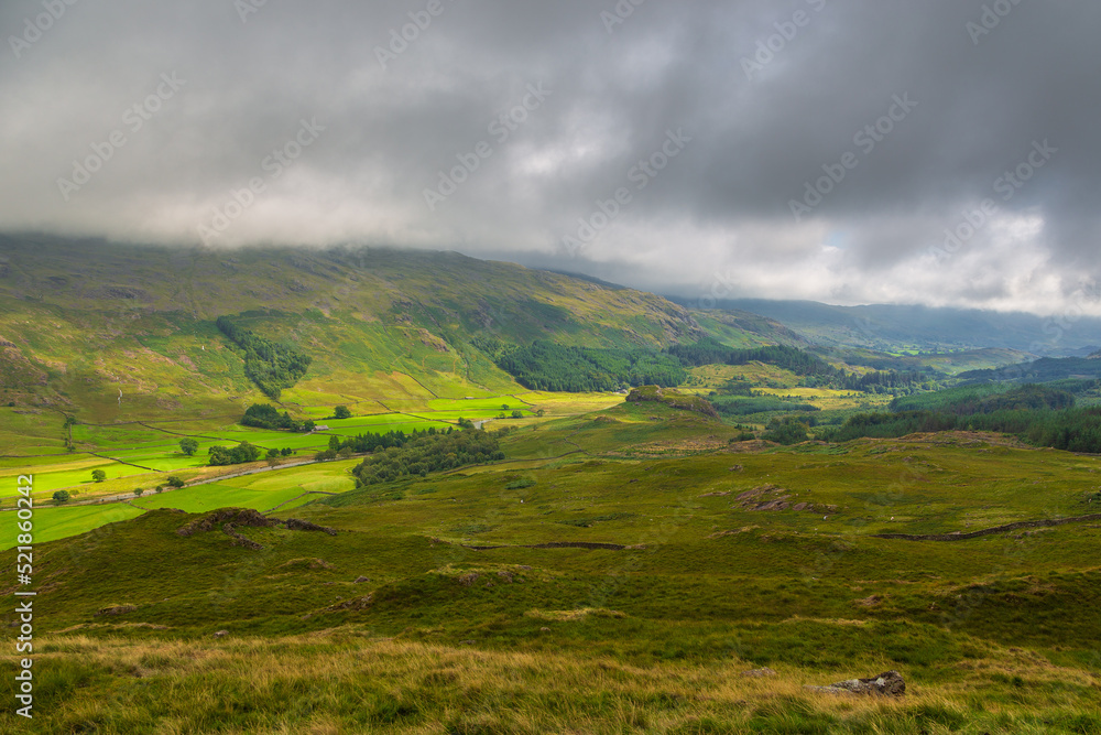 View of the Hardknott Pass, Cumbria, England.