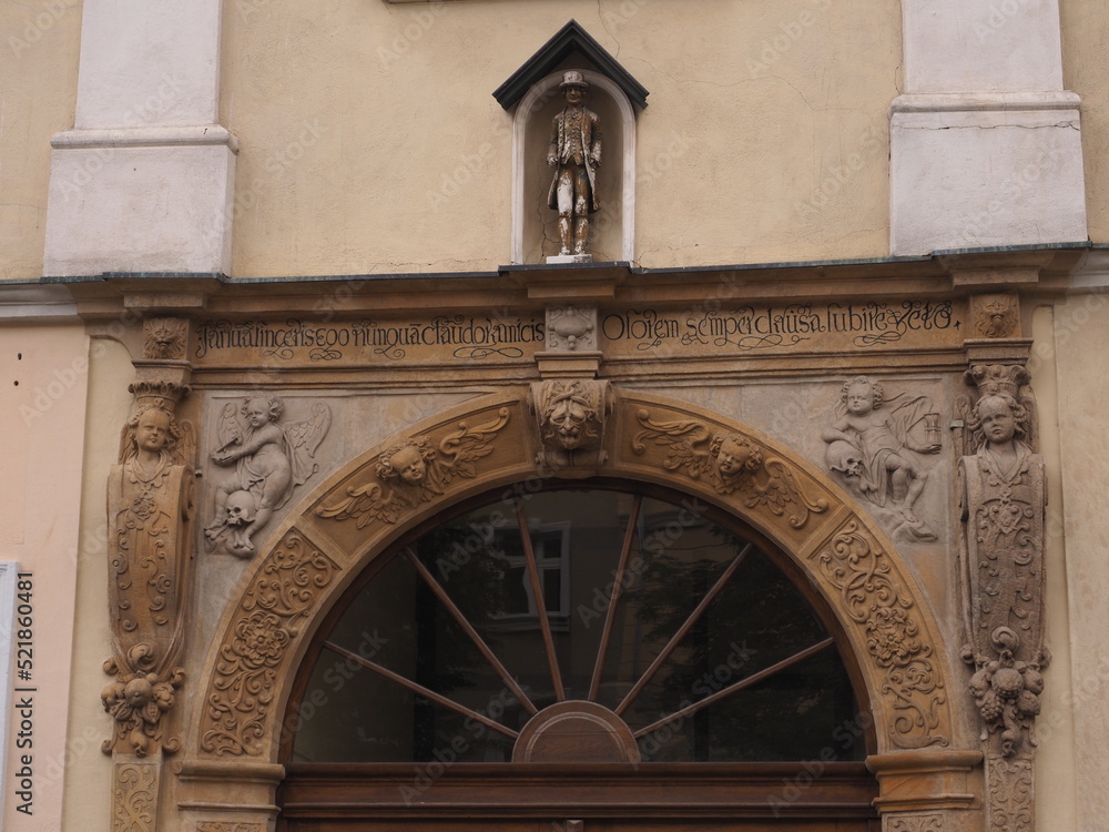 Architectural details of a church at the market square of Świdnica, Poland